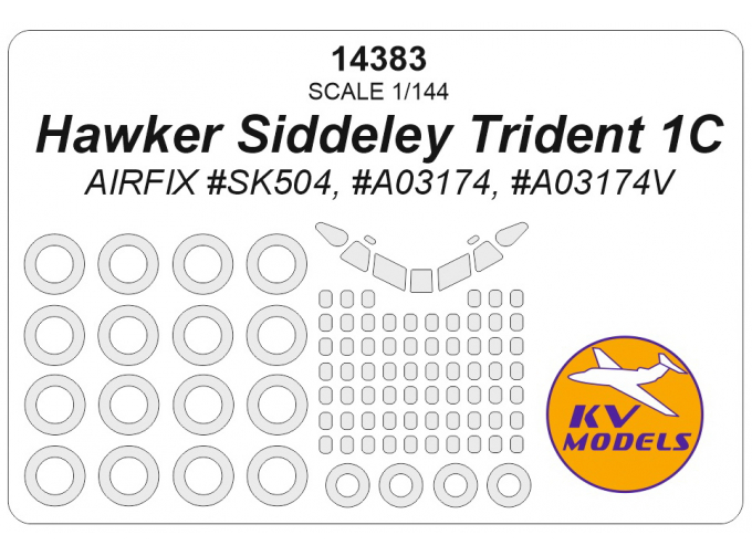 Маска окрасочная Hawker Siddeley Trident 1C (AIRFIX #SK504, #A03174, #A03174V) + маски на диски и колеса