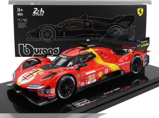 FERRARI 499p 3.0l Turbo V6 Team Ferrari Af Corse №51 Winner 24h Le Mans (2023) Alessandro Pier Guidi - James Calado - Antonio Giovinazzi - With Showcase - Exclusive Carmodel, Red Yellow Black