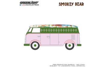 VOLKSWAGEN Type 2 Panel Van Smokey Bear Series - It's Your Forest, Take Care Of It, (1972), pink / green
