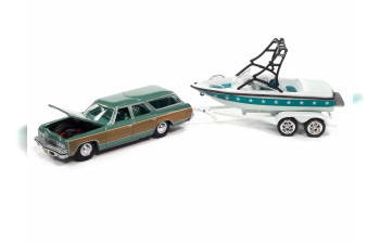 CHEVROLET Caprice With Trailer And Boat (1973), Green Wood