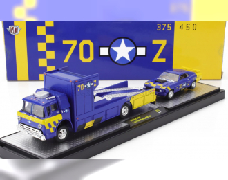 FORD C-950 Truck Car Transporter (1970) With Mustang Boss 429 Coupe №70 Racing (1970), Blue Yellow