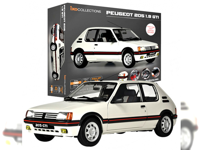 Сборная модель PEUGEOT 205 1.9 GTI KIT with 720 parts, mit Beleuchtung und Soundfunktion, white