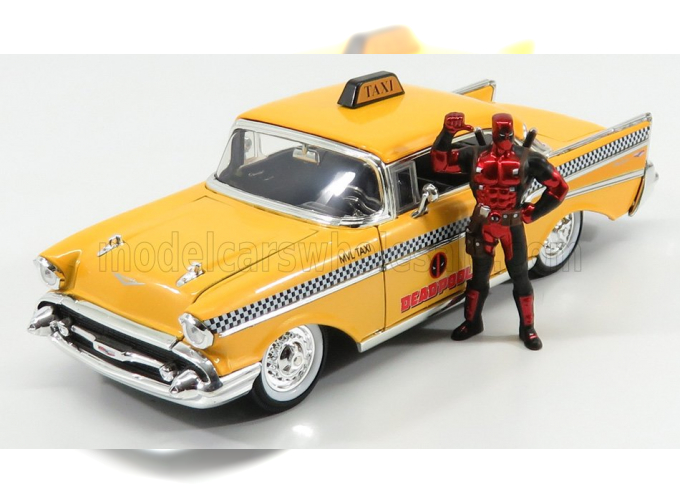 CHEVROLET Bel Air Taxi Deadpool With Figure (2016), Yellow Red