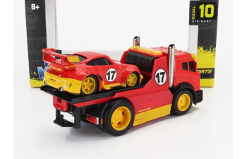 TRUCK Jdm Flatbed Truck Car Transporter With PORSCHE 911 993 Rwb Custom (1996), Red Yellow