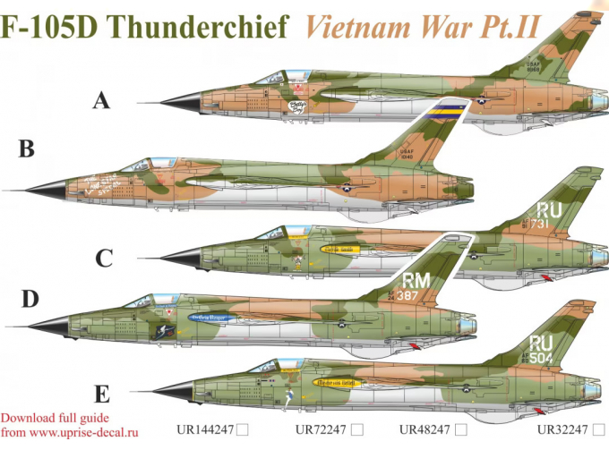 Декаль для F-105D Thunderchief Vietnam War Pt,2 с тех. надписями