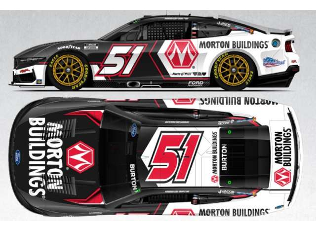 Ford Mustang #51 Harrison Burton *Morton Buildings*, black/white/red 2025