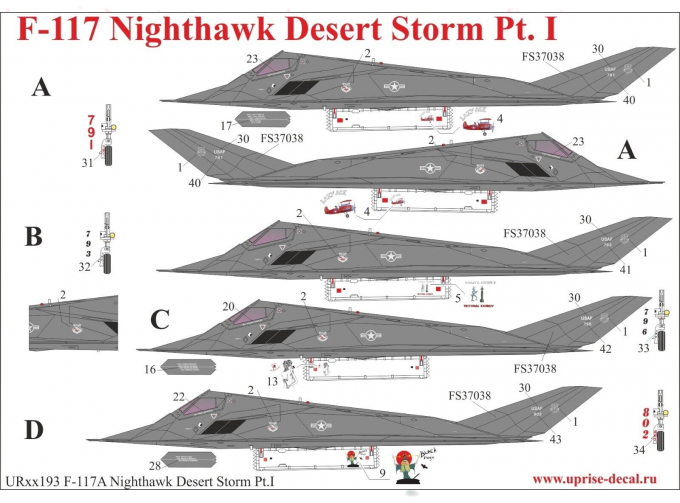 Декаль для F-117 Nighthawk "Desert Storm Pt.1", с тех. надписями