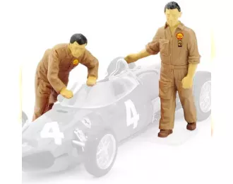 FIGURES 2x Meccanici Scuderia Ferrari F1 156 (1961) - Muovono L'auto, Brown