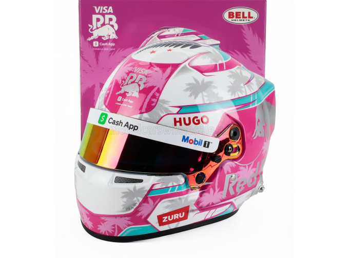 BELL HELMET Casco Helmet F1 Liam Lawson Team Visa Cash App Racing Bulls №30 Miami Gp (2025), Pink White Light Blue