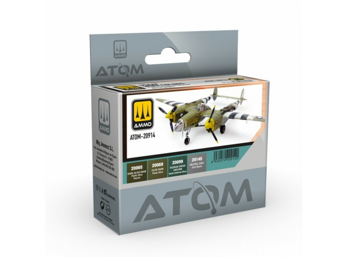 Набор красок ATOM Набор цветов ВВС США времен 2МВ / USAAF WWII Colors Set (4 шт.)