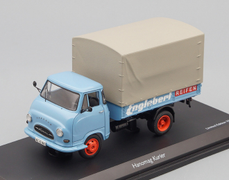 HANOMAG Kurier Pritsche/Plane Englebert Reifen, blue / grey