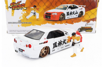 NISSAN Skyline Gt-r (r34) Advan (2002) With Street Fighter Ryu Figure, White Red