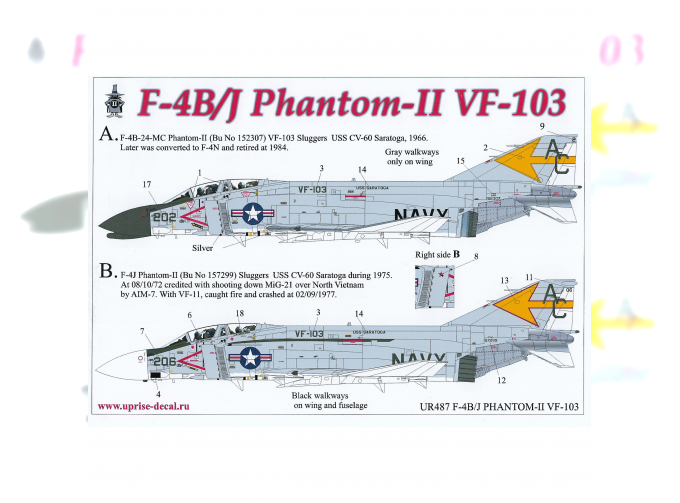 Декаль F-4B/J Phantom-II VF-103, без тех. надписей