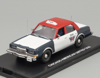DODGE Diplomat 4-door Chicago American United Taxi 1985, white / blue / red