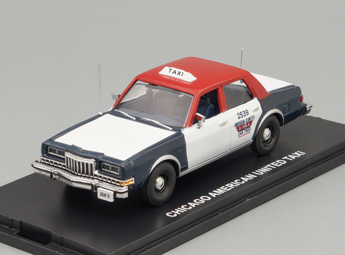 DODGE Diplomat 4-door Chicago American United Taxi 1985, white / blue / red