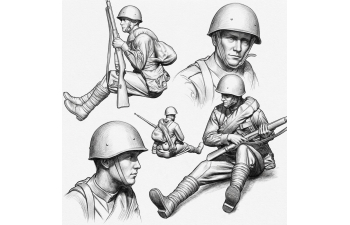 Фигурки Солдаты РККА 1943-1945 "Десант #1" (не окрашеные)