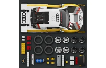 Сборная модель AUDI R8 Lms №39 Racing (2015) 820 Pcs + R8 1/64 Scale, White Yellow