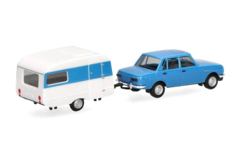WARTBURG 353 with Qek-Junior caravan (1982), blue / white