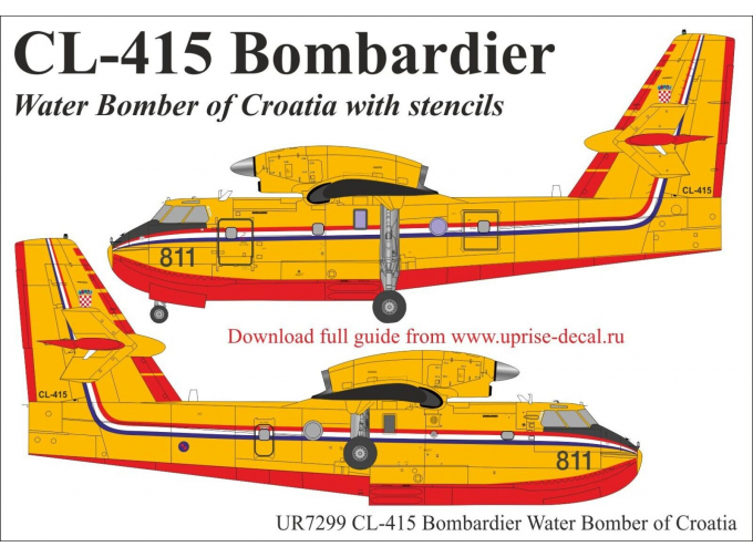 Декаль для CL-415 Bombardier of Croatia Water Bomber с тех. надписями (удаляемая лаковая подложка)