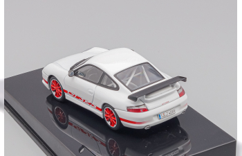 PORSCHE 911 GT3 RS (2004), white with red stripe on two sides