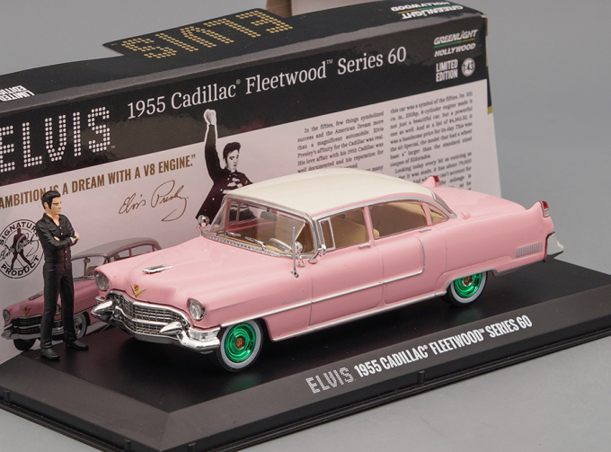 CADILLAC Fleetwood Series 60 Elvis Presley "Pink Cadillac" c фигуркой Э.Пресли 1955 (Greenlight!)