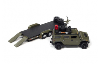 HUMMER H2 (2004) with Open Trailer, moss green