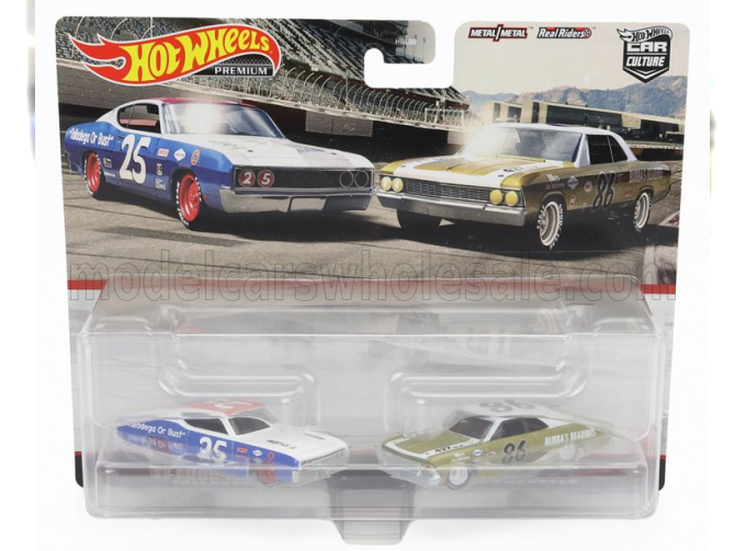 FORD Set 2x Torino Talladega N25 Racing + Chevrolet Chevelle N86 Racing (1966), White Blue Gold