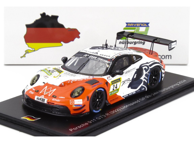 PORSCHE 911 992 Gt3 R Team Lionspeed №24 24h Nurburgring (2024) A.au - P.Niederhauser - P.Kolb - I.Dontje, White Orange