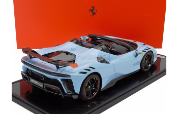 FERRARI Sf90 Xx Stradale Spider (2024) - Con Vetrina - With Showcase, Azzurro La Plata - Light Blue Orange