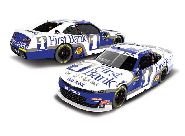 Chevrolet #1 Carson Kvapil *First Bank of Alabama*, white/blue 2025