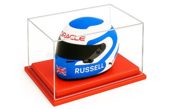 Бокс акриловый с подставкой из кожи красного цвета для касок