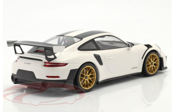 PORSCHE 911 (991 II) GT2 RS Weissach Paket (2018), white / golden Magnesium rims