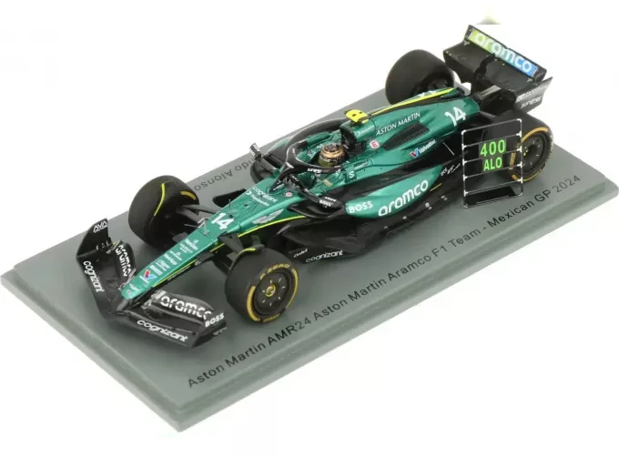 ASTON MARTIN F1 Amr24 Team Aramco Cognizant №14 Mexico Gp With Pit Board And Special Base (2024) Fernando Alonso, Green Black