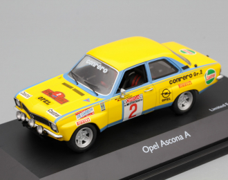 OPEL Ascona A «Conrero» №2 Elba rally (Walter Rohrl - J.Berger) 1975, yellow / blue