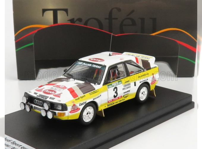 AUDI Quattro Team Audi Hb (night Version) №3 4th Rally Of Portugal (1985) S.blomqvist - B.cederberg, White Yellow Brown