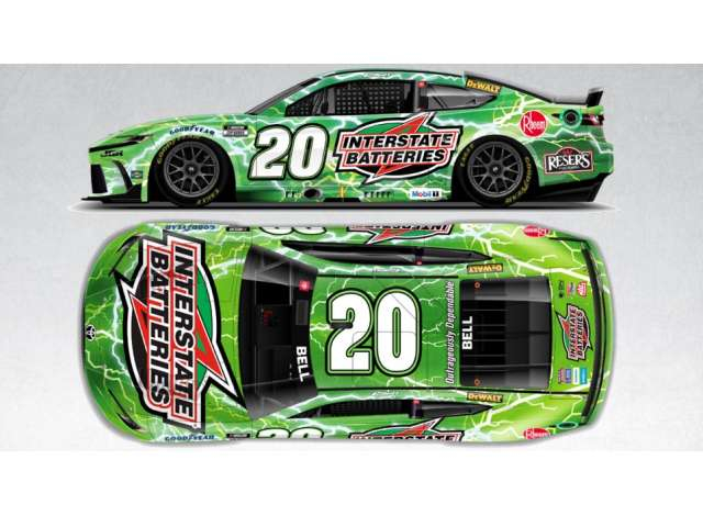 Toyota Camry XSE #20 Christopher Bell *Interstate Batteries*, white/green/red 2025