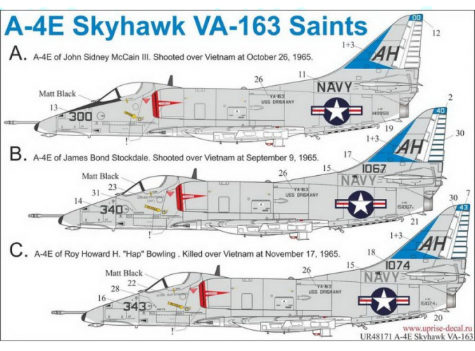 Декаль A-4E Skyhawk "Hanoi Hilton - guests from VA-163" with stencils