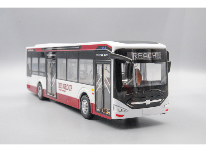 Электробус Zhong Tong N12, белый с красной полосой 28 см