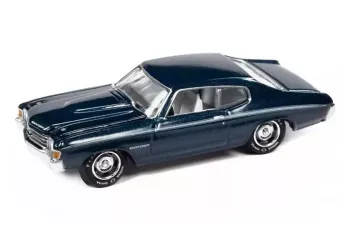 Ford Mustang Convertible(1972), Dark Green Poly/silver, Chevrolet Chevelle SS Heavy Chevrolet, Fathom Blue with Heavy Chevy Emblem & White Side Stripe