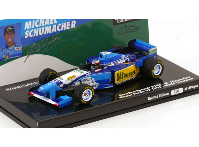 BENETTON F1 B195 Team Mild Seven Renault №1 World Champion Winner Pacific Gp (1995) Michael Schumacher, Blue Yellow