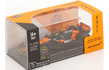McLAREN F1 Mcl39 Team Mclaren №4 World Champion Season (2025) Lando Norris - With Pilot And Showcase, Orange Black