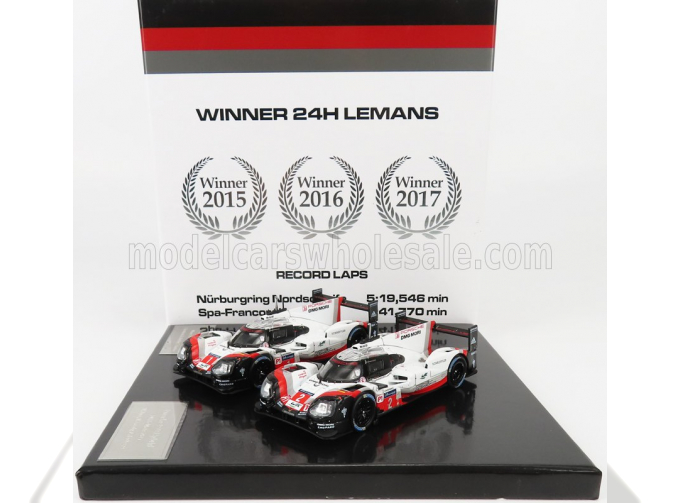 PORSCHE Set 2 Cars - 919 Hybrid 2.0l Turbo V4 Team Porsche №2 Winner 24h Le Mans (2017) T.Bernhard - E.bamber - B.Hartley - №1 24h Le Mans 2017 N.jani - N.Tandy - A.Lotterer, White Red Black