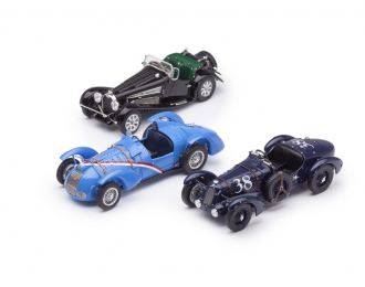 Набор из 3х моделей автоспорт 1930х: Bugatti Type 54 Roadster 1931 черный + Delahaye Type 145 V-12 Grand Prix 1937 синий + Talbot Lago typ 26 SS 1938 темно-синий