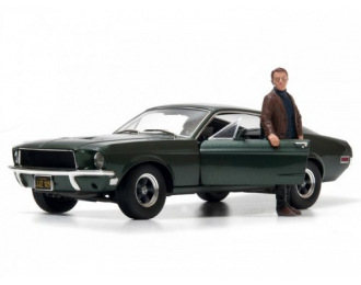 FORD Mustang GT390 Fastback 1968 с фигуркой Фрэнка Буллита (актер Steve McQueen) из к/ф Буллит (Bullit), green