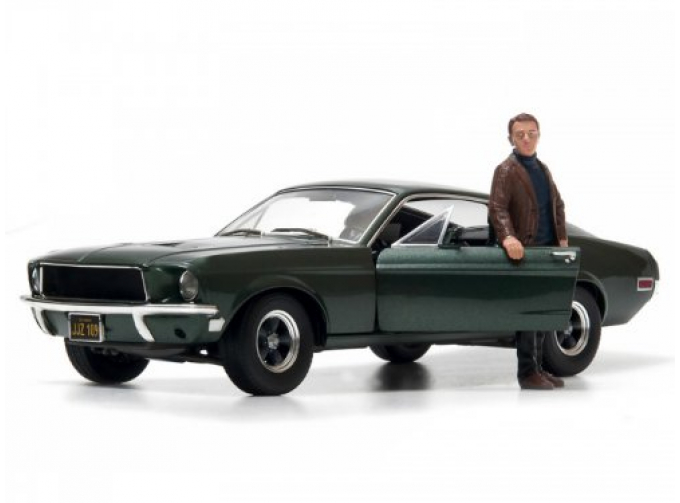 FORD Mustang GT390 Fastback 1968 с фигуркой Фрэнка Буллита (актер Steve McQueen) из к/ф Буллит (Bullit), green