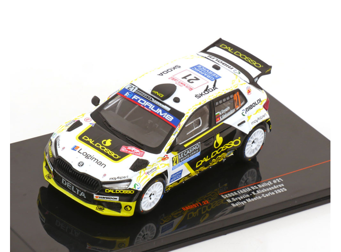 SKODA Fabia RS Rally2 #21 Team Toksport WRC Rally Monte Carlo N.Gryazin/K.Aleksandrov (2025), green/white