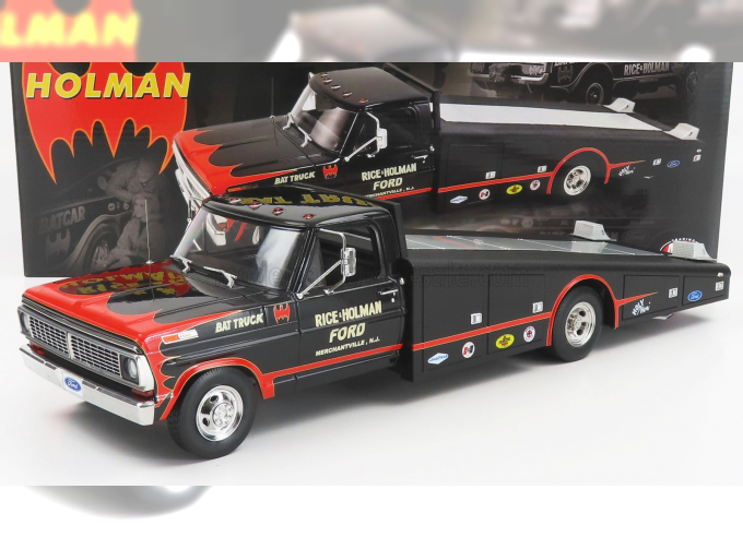 FORD F-350 TRUCK RAMP CAR TRANSPORTER BATCAR (1970), BLACK RED