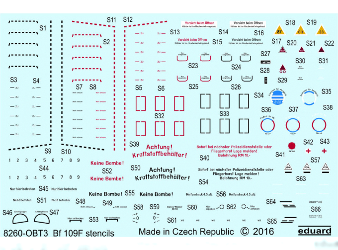 Декаль для Bf 109F технические надписи