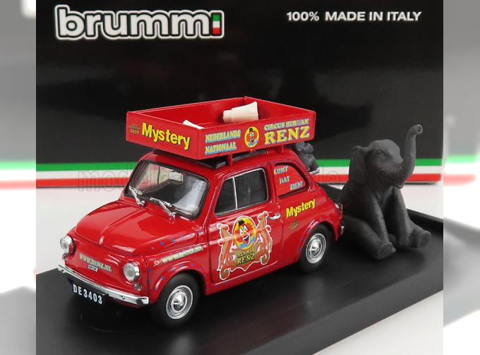 FIAT 500r Veicolo Pubblicitario (1972) - Circo Circus Herman Renz Olanda With Two Elefants Figures - Mystery 2008, Red