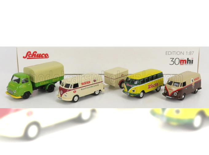 VOLKSWAGEN Set 4x Publicitaire T1 Minibus Knorr - T1 Van Maggi - T1 Van With Trailer Dr.oetker - Hanomag Truck Kuhne, Various